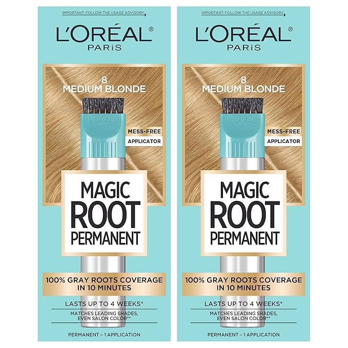 L’Oréal Paris Magic Root Permanent Hair Color, 10 Minute Hair Dye Kit to Rescue Roots with 100% Gray Hair Coverage, 8 Medium Blonde, 2 Pack (Packaging May Vary)
