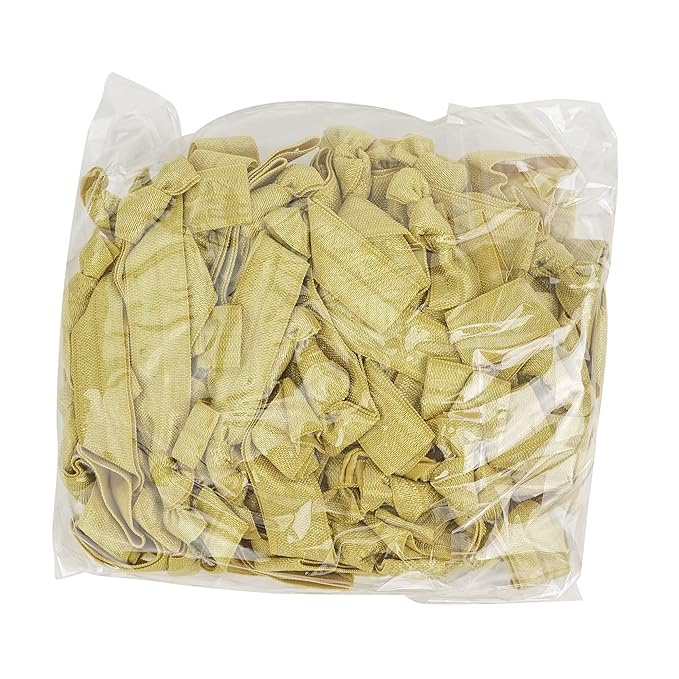 MEEDEE Gold Elastic Hair Ties Pack - 100 No Crease Soft Ribbon Knotted Pony Tails for Women, No Damage, Ouchless for Yoga and Bracelets