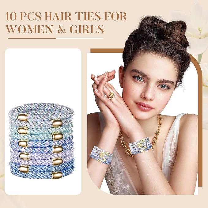 Hair Ties No Damage - 10PCS Ponytail Holders - Elastic Hair Ties for Thick Hair - Braided Hair Bands for Women Girls's Hair - Blue Sky