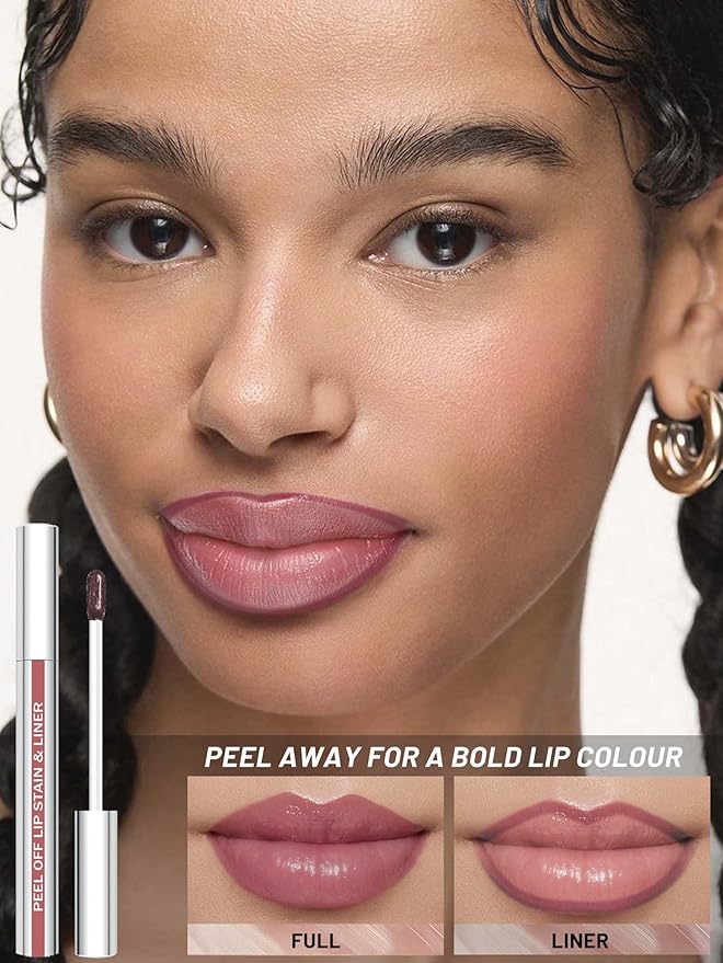 Lip Stain Peel Off Lip Liner Stain with Tweezer, Long Lasting Matte Lip Tint Tattoo, Highly Pigmented Color Lip Makeup, Waterproof Lipstick, Transfer-proof Lipstain for Women, Mauve