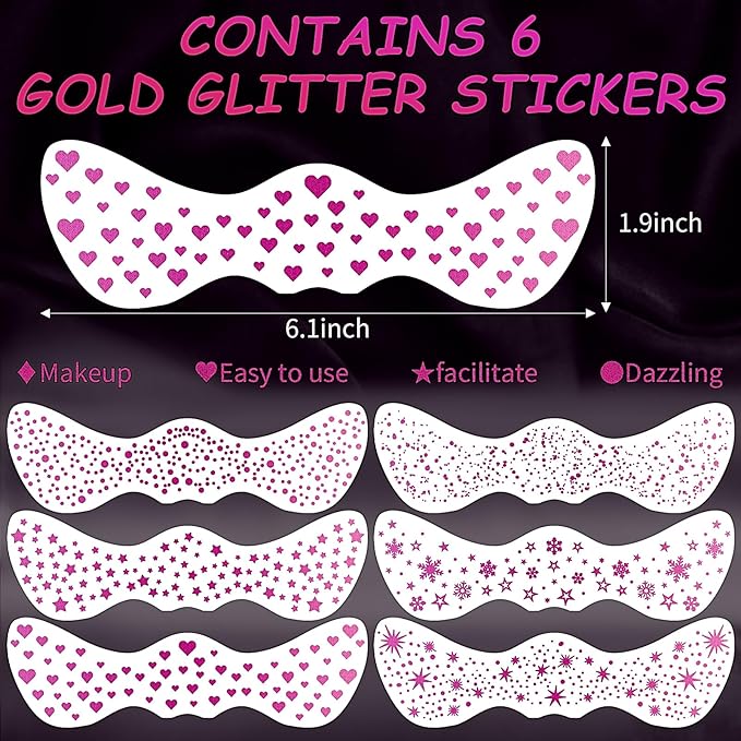 Face Glitter Makeup Patches, Face Glitter Freckles Face Tattoo, Sparkle Freckles Temporary Tattoo, Hot Pink Face Speckles Patches, Sweatproof Waterproof Fake Freckles for Women 6 Sheets