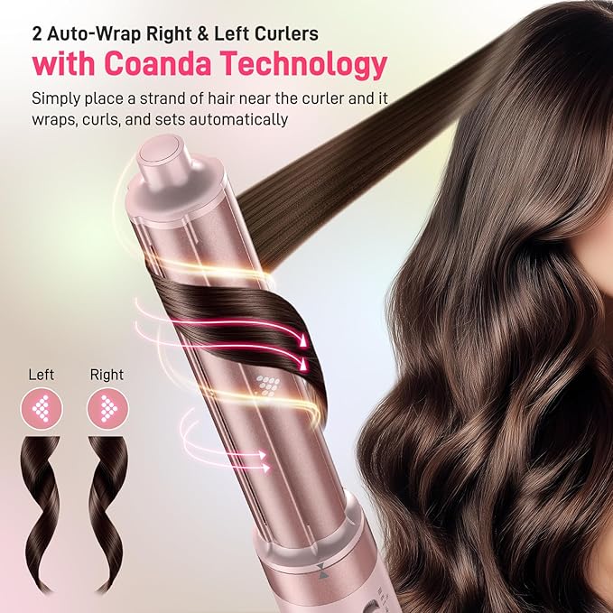 Dual Voltage Hot Air Styler Wrap - 5 in 1 Hair Dryer Brush with Fast Drying Blow Dryer, Styling, Straightening & Volumizing with Travel Bag (100V–240V) Gift for Women (Pink)