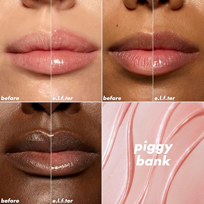 e.l.f. Glow Reviver Plumping Lip Oil, Tinted Lip Plumper For A High-Shine, Plump Finish, Infused With Jojoba Oil, Vegan & Cruelty-Free, Piggy Bank
