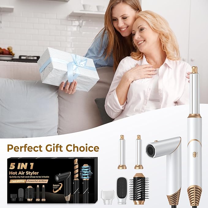 Hair Dryer Brush 5 in 1, Blow Dryer Brush Set with Air Curler Wrap Hair Styler, Negative Ionic Blow Dry Brush, Detachable Hair Tool for Curling, Volumizer,Straightener,Drying