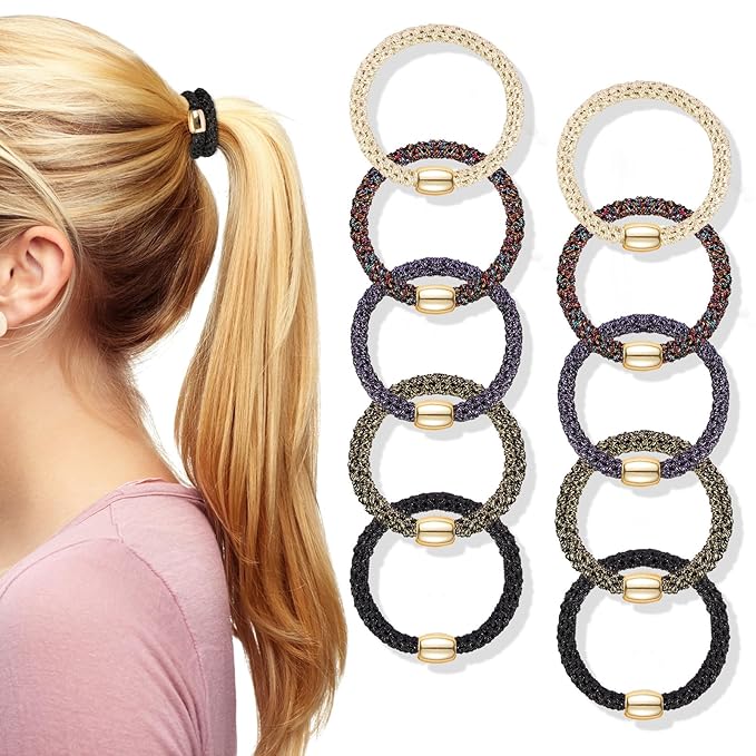 Hair Ties No Damage - 10PCS Ponytail Holders - Elastic Hair Ties for Thick Hair - Braided Hair Bands for Women Girls's Hair - Bright Star