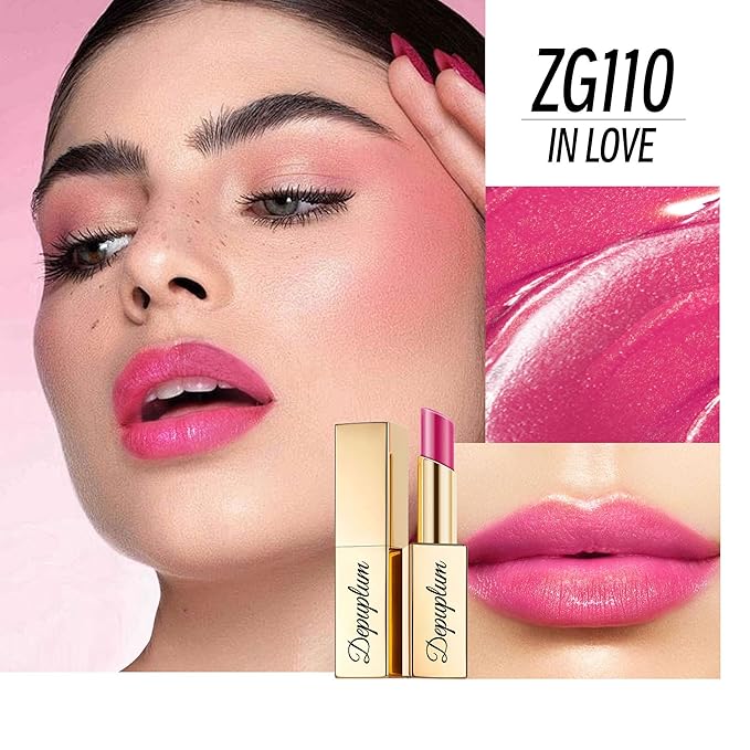 Hot Pink Lipstick Moisturizing for Women Shimmer Tinted Lip Balm Hydrating Nourishing Lip Gloss Vegan& Cruelty Free Lip Makeup, ZG110 In Love