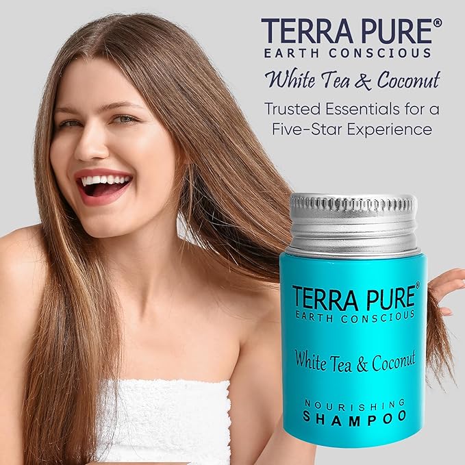 Terra Pure White Tea & Coconut Shampoo, Travel Size Hotel Amenities, 1 oz. (Case of 300)