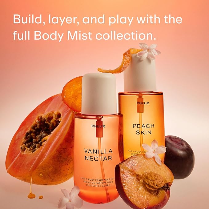 PHLUR Vanilla Nectar Body Mist - Hair & Body Fragrance Mist - Whipped Vanilla Body Spray with Papaya Nectar, Peach Blossom, Coconut Orchid, Apricot & Honeyed Amber (8 Fl Oz)