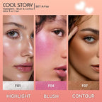 Cool Story 3-in-1 Makeup Set, Highlighter, Blush and Contour Balm Stick, Cream Formula for Face Contouring, Professional Cosmetic Kit (SET-A)