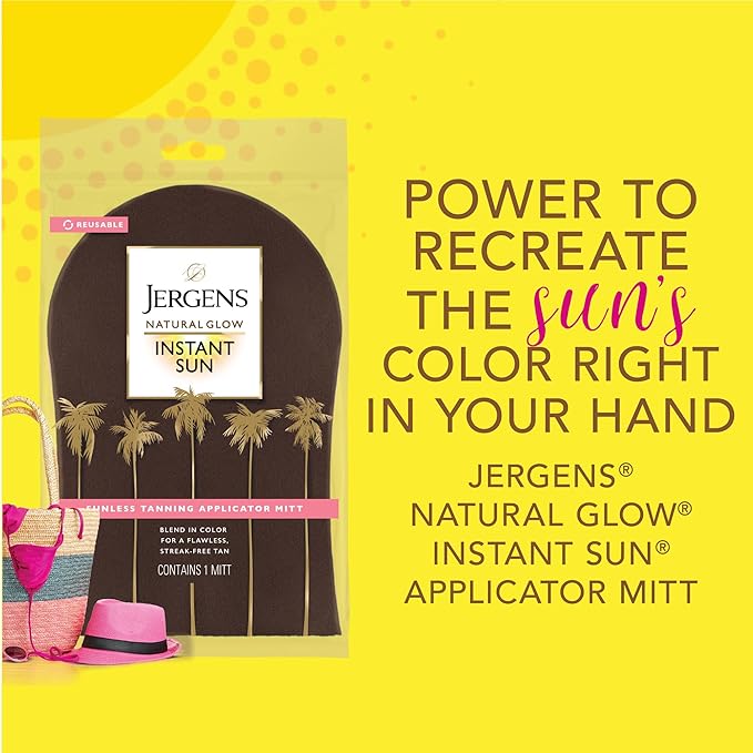 Jergens Natural Glow Instant Sun Self Tanner Mousse Bundle, Light Bronze, Sunless Tanning, 6 Oz Bottle and Application Mitt