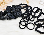 Scrunchies for Women Pack of 30 - Soft Black Hair Accessories Set, Seamless Thick Hair Ties Big Small Size Satin Scrunchie for Girls, Daily Use, Back to Shool Gifts for Her