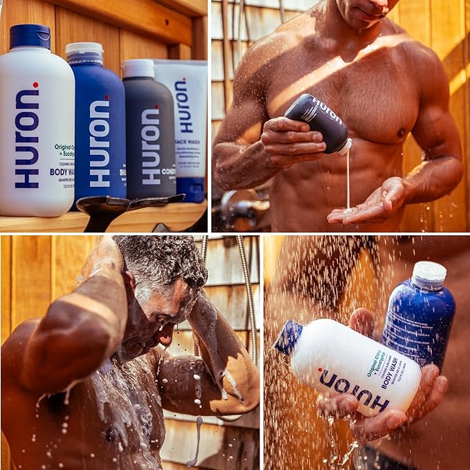 Huron Shower Kit - Shampoo, Conditioner, & Body Wash For Men - Sandalwood + Black Pepper Scent - Hydrating & Nourishing Men's Shampoo & Conditioner
