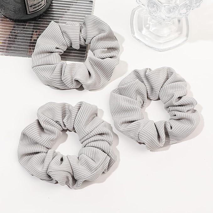 Hair Scrunchies for Women - Hair Ties No Damage Both for Thick Hair or Thin Hair Curl Hair No Crease Gray Scrunchies Ponytail Holder No Hurt Your Hair