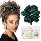 Silk Scrunchies for Women Ponytail Holders – Oversized Mulberry Silk Scrunchie – Extra Large No Damage Hair Tie for Curly, Thick, and Thin - Hair Accessories for Women – Emerald, XL By Curlfriend