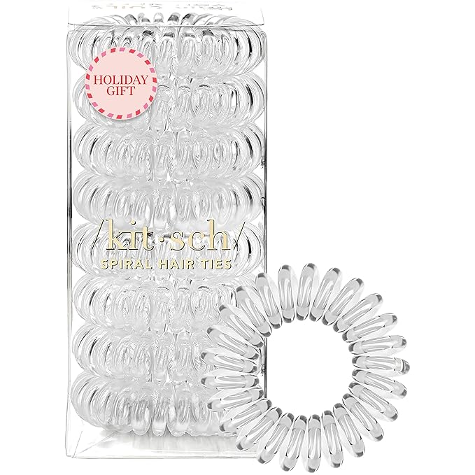 Kitsch Spiral Hair Ties for Women - Coil Hair Ties No Damage, No Crease, Secure Grip All Day Hair Coils, Stretchable and Waterproof | Ideal Gifts for Women - 8pcs (Clear/Transparent)
