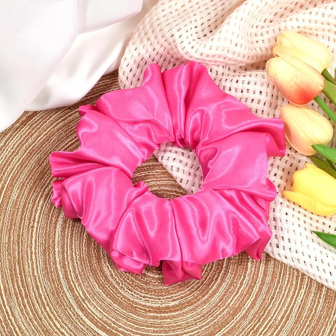 CEELGON Hot Pink Big Satin Scrunchie6.5 Inches Jumbo Scrunchies Silky Hair Ties Oversized Ponytail Holderfor Thick Curly Hair Extra Large Hair Accessories for Women (Hot Pink)