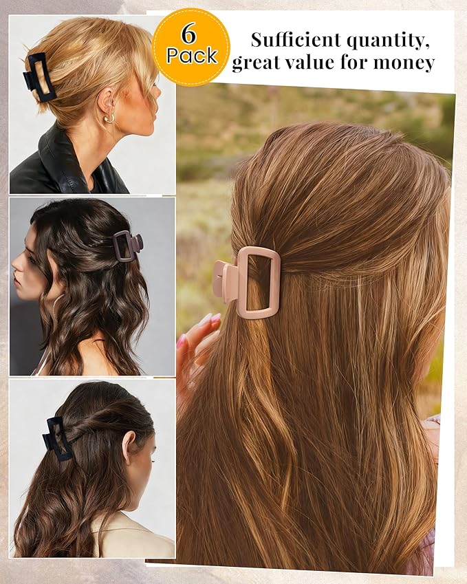 Mesovor 2 Styles Silicone Flexible Hair Claw Clips, 6 Pack Soft Bendable Hair Clips for Women | Rectangle Small Large Cozy Hairclips (Dark Khaki, Coffee, Black)
