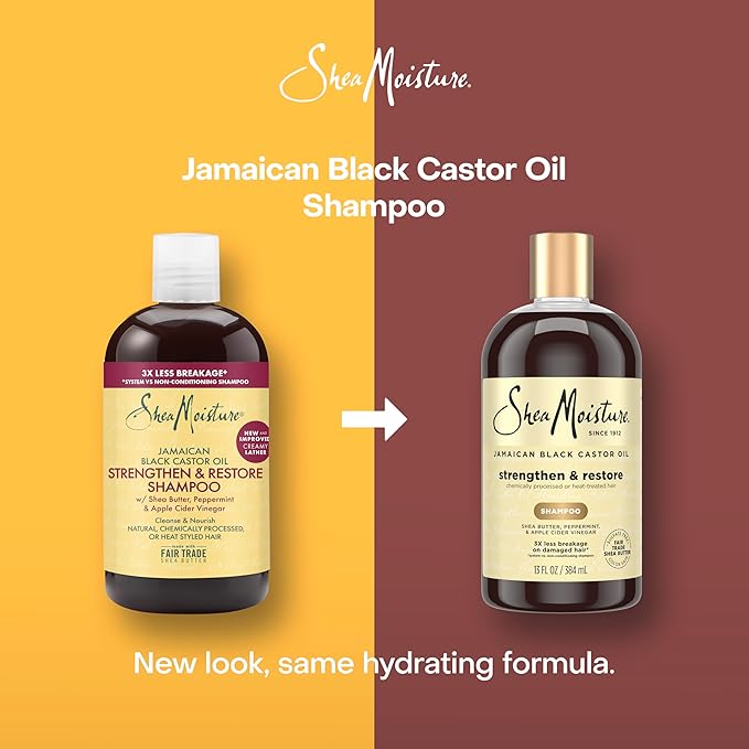 SheaMoisture Strengthen and Restore Shampoo Pure Jamaican Black Castor Oil for Damaged Hair To Cleanse and Nourish Hair 13 oz