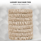 8Pcs Silk Scrunchies Hair Ties for Women & Girls, Mulberry Silk Scrunchies No-Damage Thin Satin Ponytail Holders for Hair Care(Clolor 04)