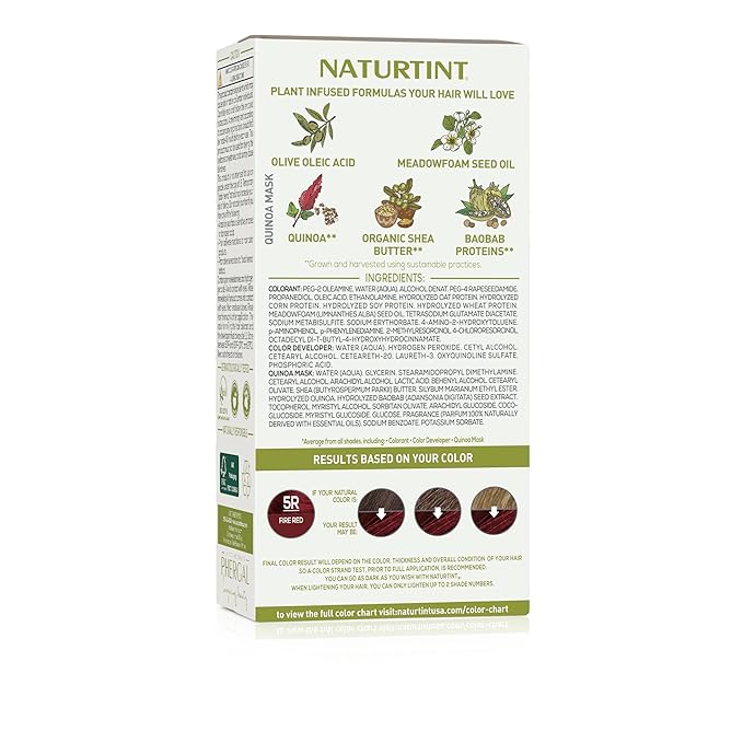Naturtint 5R Fire Red Permanent Hair Color (Pack of 1), Ammonia Free, Vegan, Cruelty Free, up to 100% Gray Coverage, Long Lasting Results (Packaging may vary)