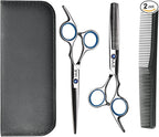 ULG Hair Cutting Scissors Thinning Shears Kit Professional Hairdressing Texturizing Salon Razor Edge Scissor Barber Kit Plus 6.5 inch Silver