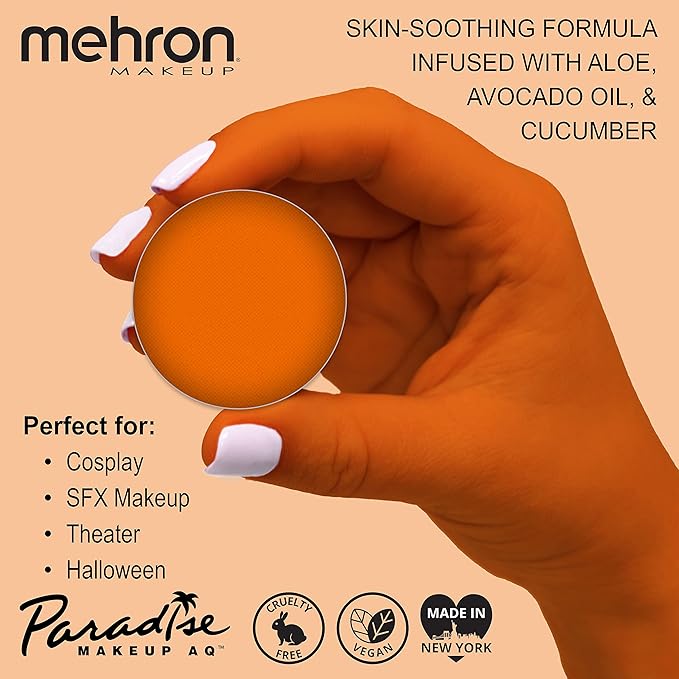 Mehron Makeup Paradise Makeup AQ Refill Size | Stage & Screen Performance, Face & Body Painting, Beauty, Cosplay, and Halloween | Water Activated Face Paint, Body Paint .25 oz (7 ml) (Orange)