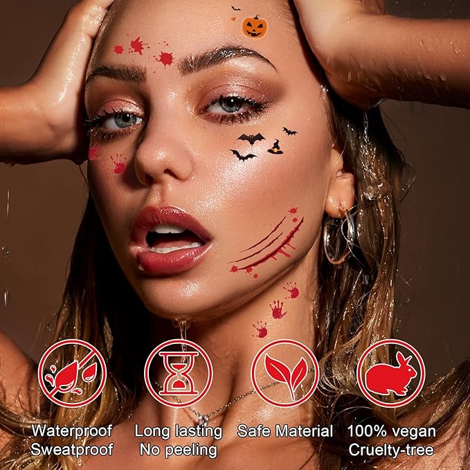 6Pcs Face Makeup Patches, Glitter Freckles Face Tattoo for Teenagers & Young Women, Sparkle Freckles Makeup Patches, Waterproof Face Glitter Freckles for Christmas (6PcsC Halloween)