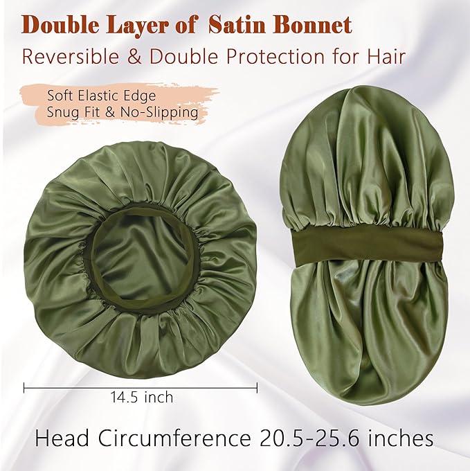 Silk Bonnet for Sleeping Women, Satin Hair Sleep Bonnets for Curly Hair Braids, Double Layer Large Wide Band Sleep Cap