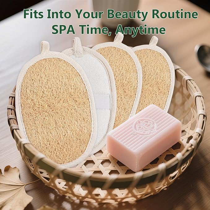 3 Pack Natural Loofah Exfoliating Body Scrubber, Exfoliating Loofah Sponges, Face Exfoliator Scrubber, Facial Loofah for Men and Women