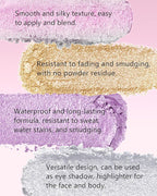 Holographic Multichrome Glitter Eyeshadow&Highlighter Palette, Sparkling Color Shift Metallic Shimmer Face Eye Shadow Palette,Highly Pigmented Cream Purple Mermaid Facial Illuminator Fairy Makeup-02