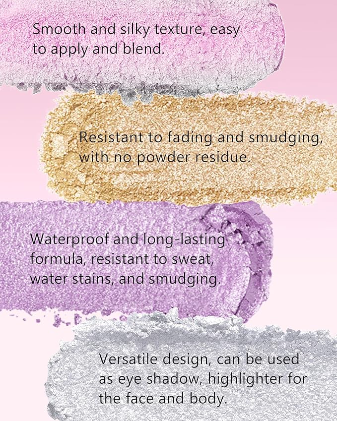 Holographic Multichrome Glitter Eyeshadow&Highlighter Palette, Sparkling Color Shift Metallic Shimmer Face Eye Shadow Palette,Highly Pigmented Cream Purple Mermaid Facial Illuminator Fairy Makeup-02