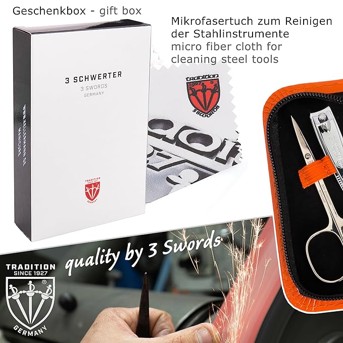 3 Swords Germany - brand quality 5 piece manicure pedicure grooming kit set with synthetic leather case ostrich white - Made in Germany