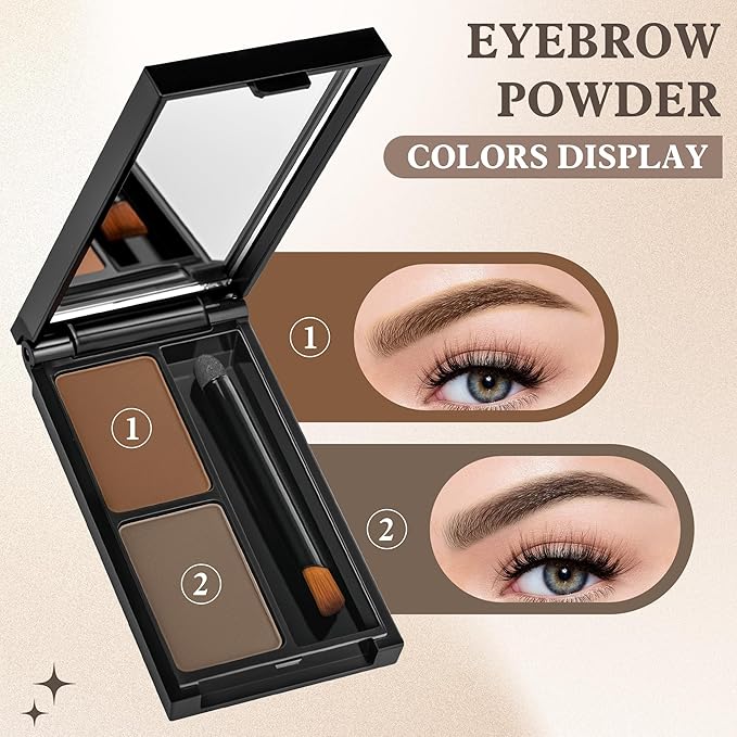 Dark Brown Eyebrow Powder，Eyebrow Kit Makeup Palette，Two Colors Matte Eye Brow Powder With Mirror&Brow Brush for Women，LongLasting，Waterproof，Fill & Sculpt，Defined Natural Brows 03