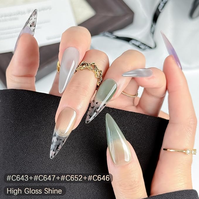 ROSALIND Cat Eye Gel Nail Polish, 8 Color Jelly Gel Polish with Magnet Stick Magnetic Cateye Translucent Effect Sheer Glitter Collection Manicure Gifts for Women