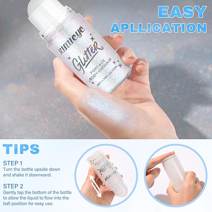 Roll-on Face Body Glitter Gel for Women and Kids, 50ml Large Capacity Holographic Chameleon Color Changing Glitter Gel Shimmer Makeup for Singer Concert Festival Rave Accessories (3. Dazzle)