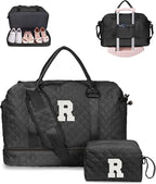 Easter Gifts for Teens-Duffle Bags, Personalized Weekender Bag with Shoulder Strap, Monogram Overnight Bags for Women Wet Pocket, Letter Travel Bag with Makeup Bag Gifts for Niece (Letter R)