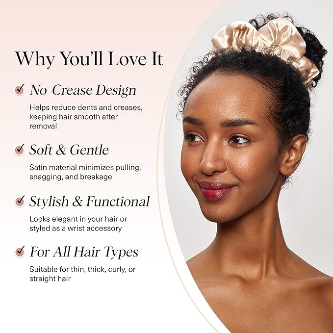 Kitsch Satin Scrunchies For Women - Softer Than Silk Scrunchies, No Crease Hair Ties, Soft Hair Accessories - Perfect For Day And Night Hairstyles | Ideal Gifts for Women - 1pc, Champagne