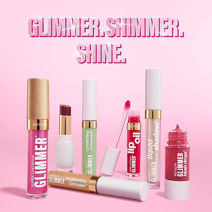 REVLON Super Lustrous Glimmer Lip Oil, Moisturizing & Tinted, Shiny Finish, Made with Plant-Based Squalane, 003 Glow Mama, 0.13 fl oz