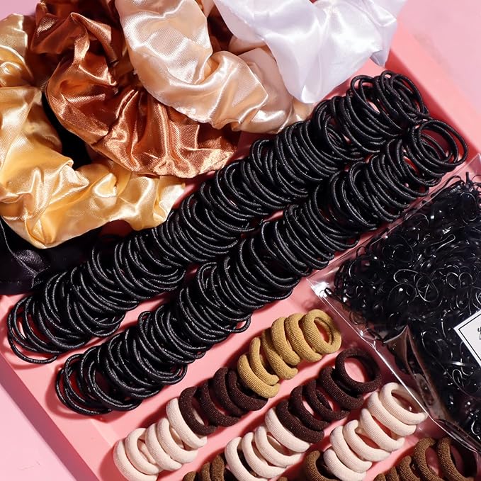 Colour Hair Accessories, Hair Ties, Scrunchies, Ponytail Holders, Traceless Ropes Set for Girls, Women, Babies & Kids (2155 Pieces, Brown, Elastic Hair Ties)