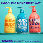 Nudy Rudy 3 Pack Liquid Body Wash Bundle Sea Salt Suds Berrylicious and Hunny Bunny Aloe Manuka Honey Vitamin E Moisturizing Shower Gel Body Wash Skin Care Men and Women 16.9 fl oz