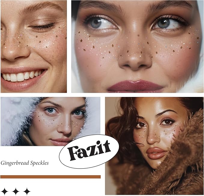 Fazit Makeup Patches - Gingerbread Speckles - Glow Up Make-Up Patches - Cute Glitter Makeup Accessories for Women - Cosmetic Glitter for Face