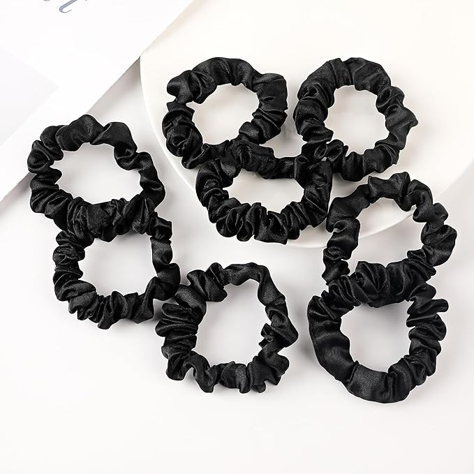 Satin Silk Scrunchies Hiar Ties for Women Girls Ponytail Holders 20 Pcs Mini Black Bulk Scrunchies Elastic Hair Bands for Thick Curly Hair Pony Tails Hair Ties