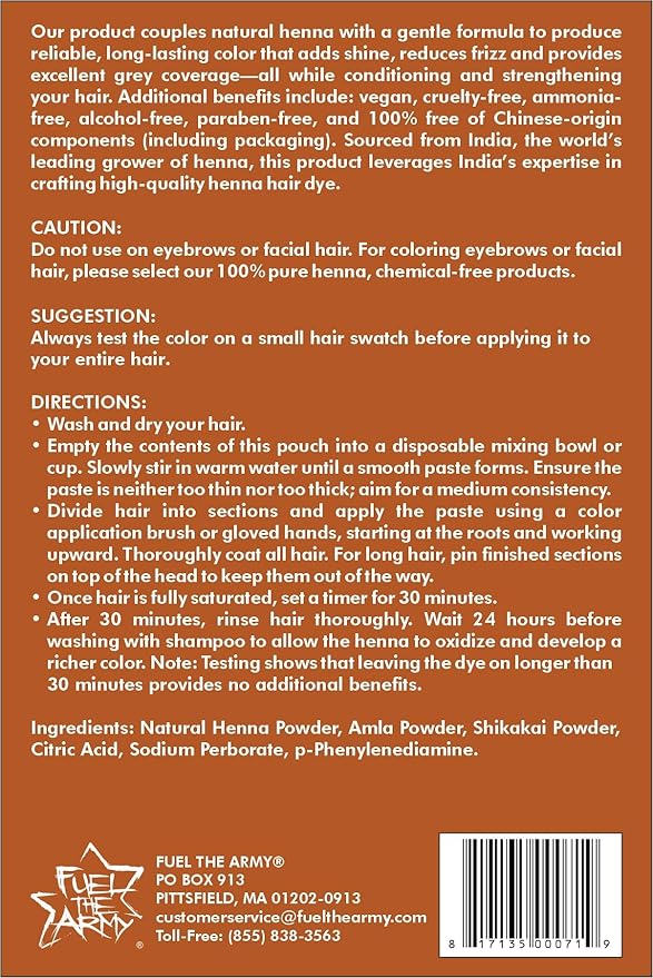 FUEL THE ARMY® 80% Natural Hair Dye 100 Grams (Copper Red)