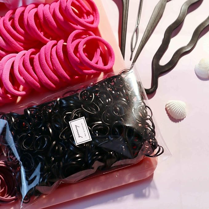 YANRONG Hair Accessories for Woman Set, 755PCS Seamless Ponytail Holders Variety Hair Scrunchies Hair Bands Scrunchy Hair Ties For Thick and Curly (Rose)