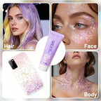 DAGEDA Silver Pink Body Glitter Gel, Holographic Face Glitter Rave Party Accessories, Chunky Glitters for Hair Eyes Nails, Cosmetic Laser Powder Festival Sequins Paint Makeup