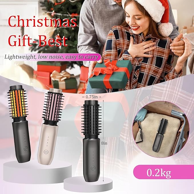 Cordless Curling Iron, Portable Hair Straightening, Cordless Hair Curler Anti-Frizz with Negative Ions, 3-in-1 Crimper Hair Tool, Rechargeable Wave Curling Wand - Rose Grey