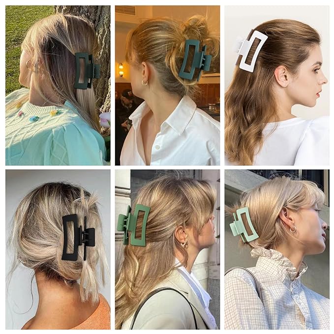 3.5 Inch Medium Hair Claw Clips 6 Pack Hair Clips for Women Square Rectangle Claw for Hair Banana Jaw Clips Hair Accessories for Girls (Green)