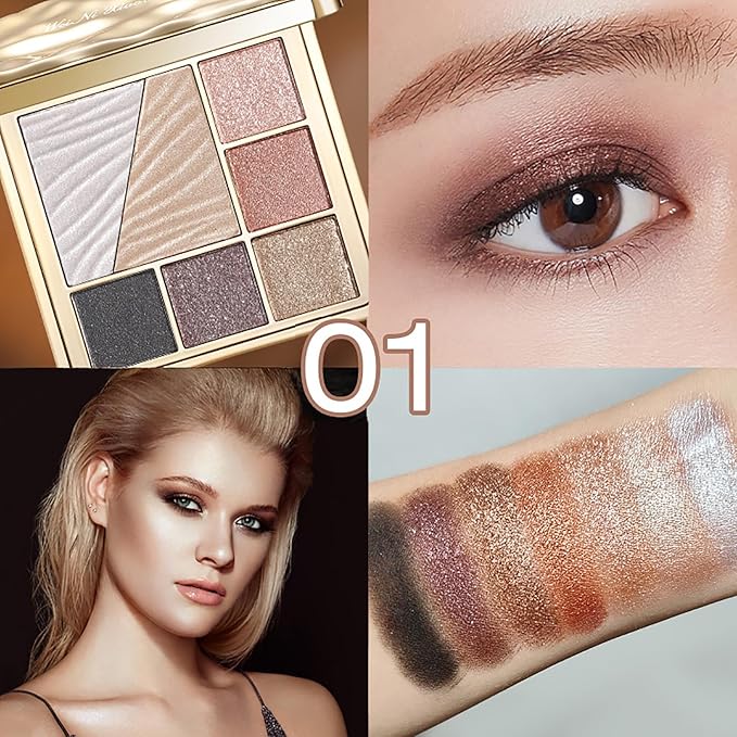 All-in-One Eyeshadow Palette, 7 Colors Eye Shadow Palette, Glitter, Matte, Shimmer Eyeshadows, Blush, Highlighter Contour Makeup Palettes, Highly Pigmented Waterproof Long Lasting. (Color 1)