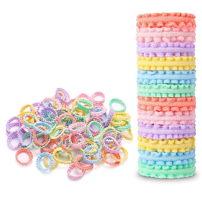 Youxuan Small Elastic Hair Ties, Soft, Stretchy, and Non-Damage Hair Bands, Multi-Color 100 Pcs Strong, Durable Mini Rubber Bands for Toddlers, Girls and Women