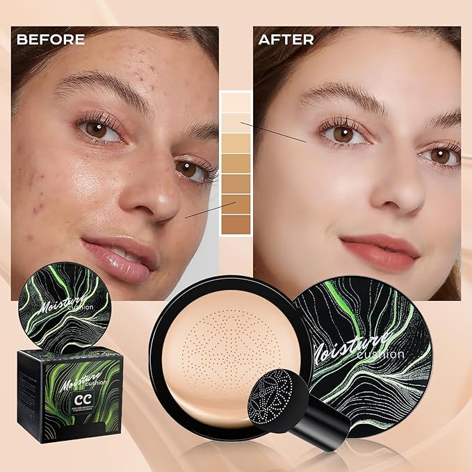 Mushroom Head Air Cushion CC Cream - Tattoo Cover up BB Cream Foundation Makeup Moisturizing Concealer Long-Lasting, Cushion Foundation Full Coverage Self Adjusting for All Skin Types (Natural)